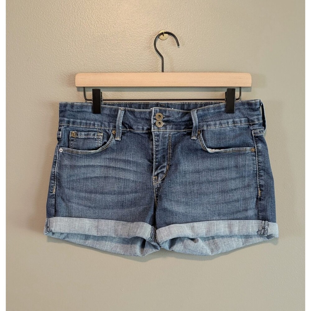 Levis Denizen Denim Jean Shorts Womens 8 M Blue Stretch Cutoff Cuffed Hem